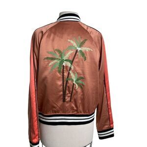 Mossimo Supply M Varsity jacket silky fabric w/ embroidery and ribbed accent